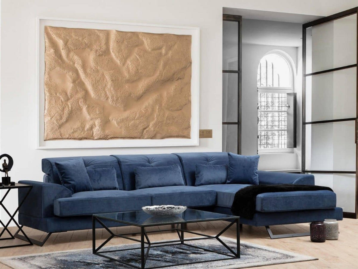 ECKSOFA mit verstellbarer Rückenlehne - Blau/Hellgrau, Holz/Textil (190/304cm) - myHomelando