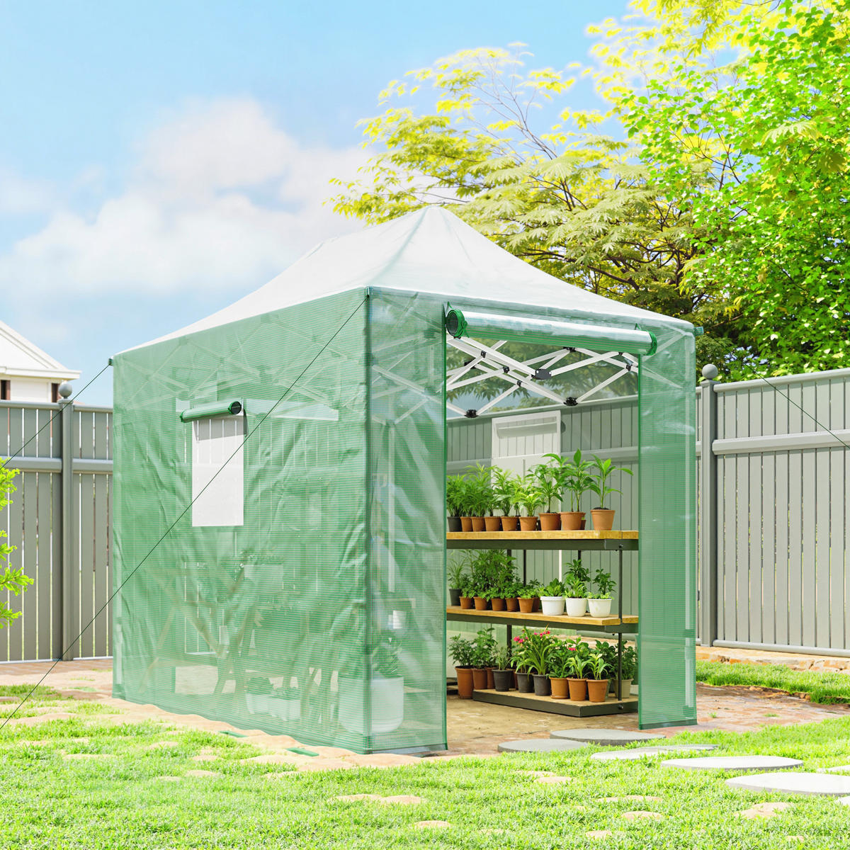 POP-UP-GEWÄCHSHAUS PE Metall Grün - Grün, Kunststoff (200/270/295cm) - Outsunny