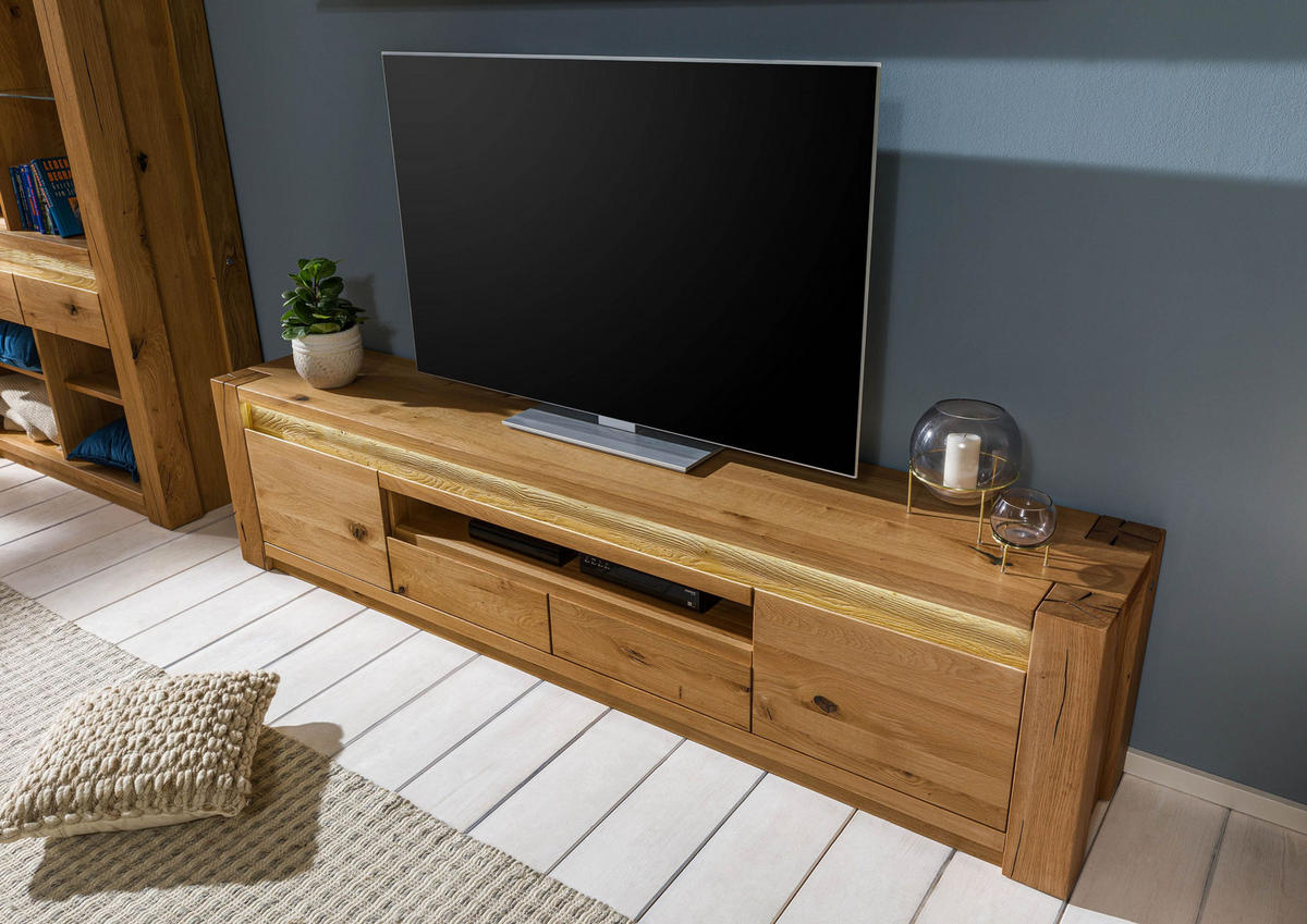 TV-BOARD Wildeiche 223x40x53 braun geölt KENT #332 - Braun, Holz (223/53/40cm) - Massivmoebel24