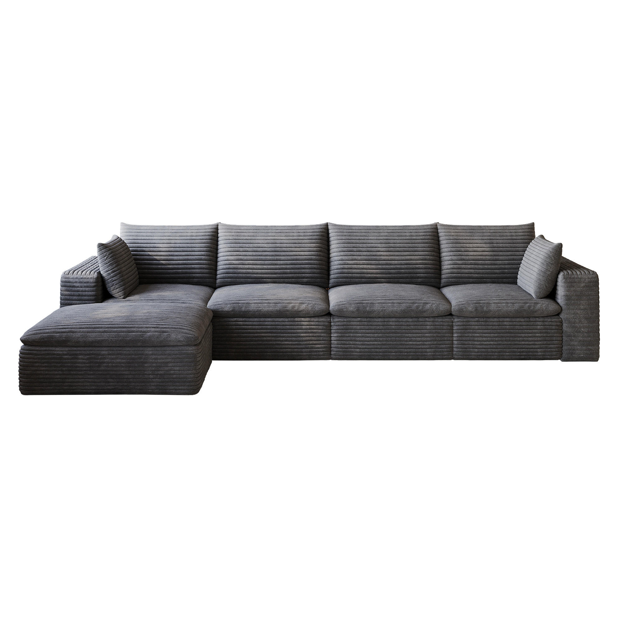 ECKSOFA aus Stoff 340 cm Dunkelgrau mit flexiblem Aufbau und Schaumstoffkern - Dunkelgrau, Textil (340/160cm) - Modfu