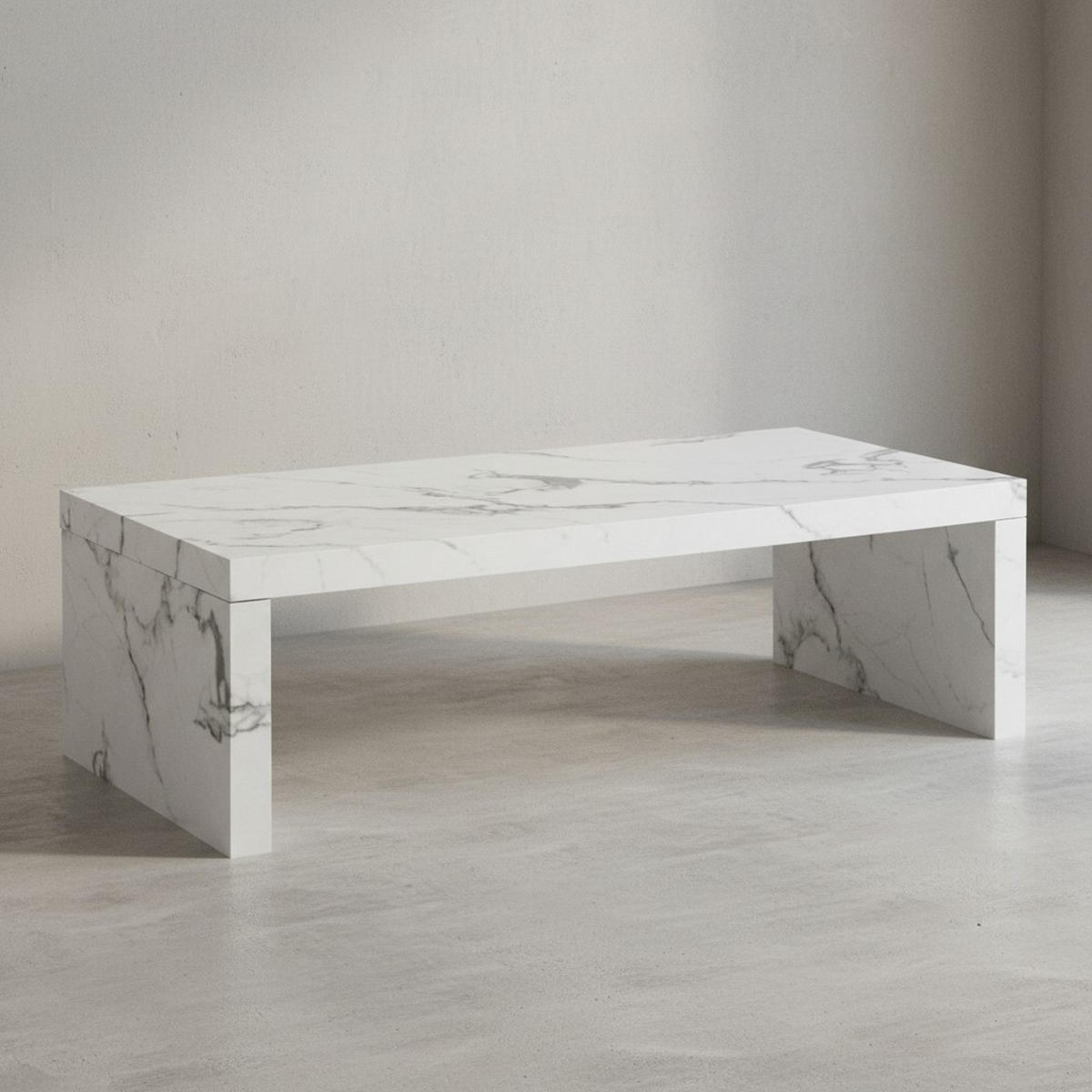 COUCHTISCH in Beton-Optik, zeitloses Design, rechteckig, schlicht, Weiß 110x55x35 cm - Weiß, Holzwerkstoff (55/110/35cm) - KADIMA DESIGN