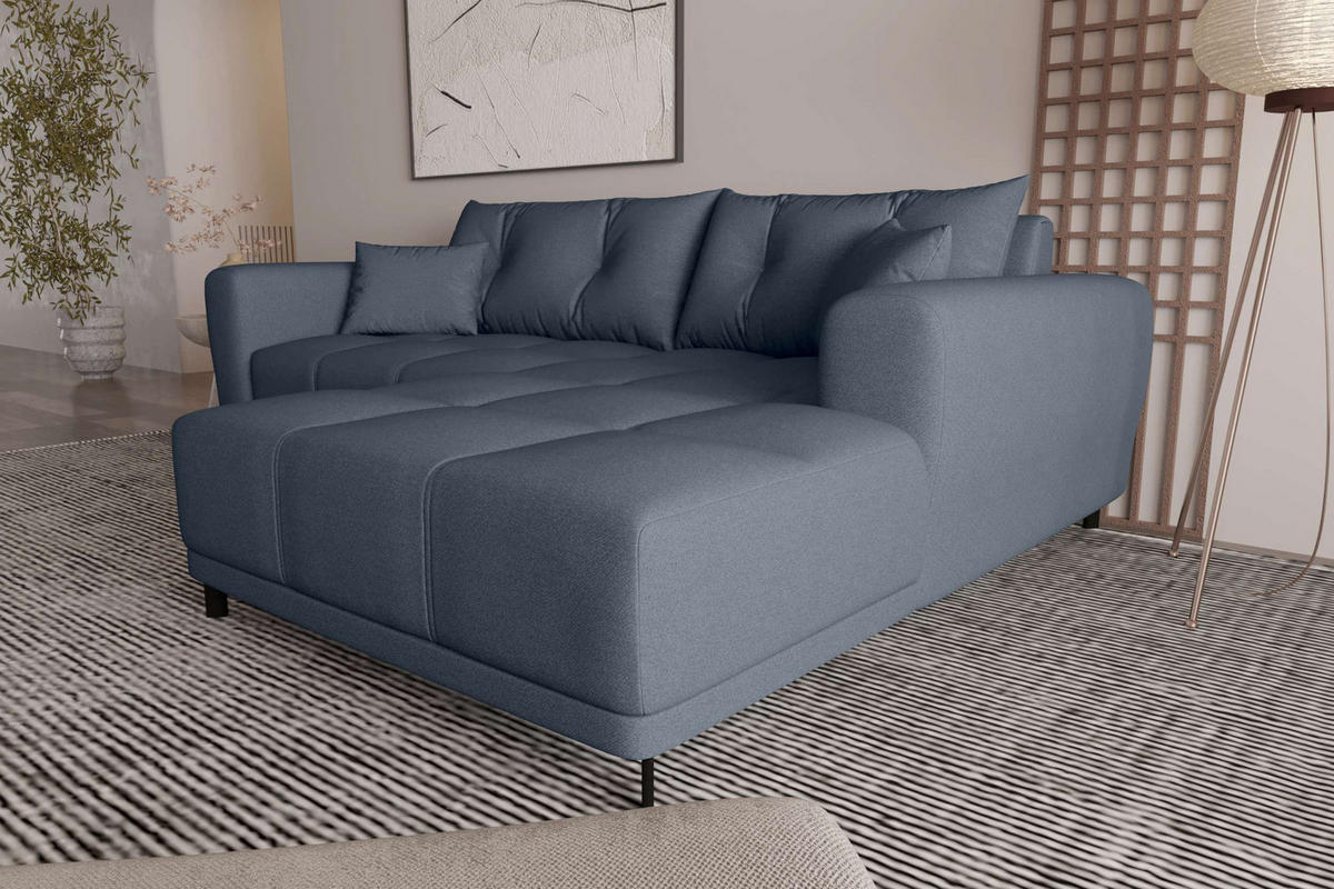 ECKSOFA Massimo Strukturstoff Dunkelblau inkl. Schlaffunktion Rechts - Schwarz/Dunkelblau, Textil/Metall (246/177cm) - 99rooms