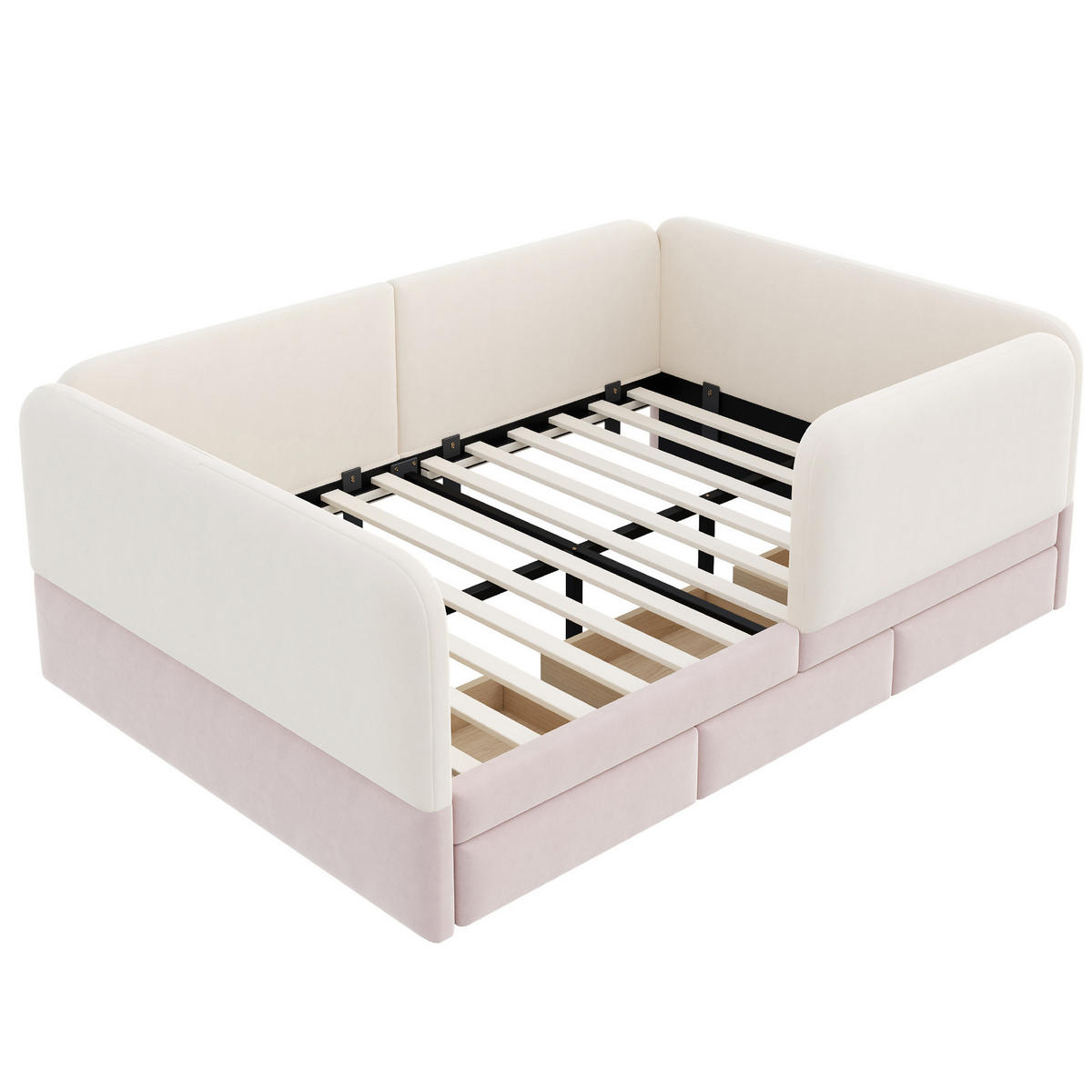POLSTERBETT 140/200 cm aus Samt mit Stauraumschubladen, Beige/Rosa - Beige, Textil (140/200cm) - OKMYHOME