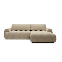 ECKSOFA SITO Creme Geflochtener Stoff mit Schlaffunktion - Creme, Holz (272/168cm) - MASSENO
