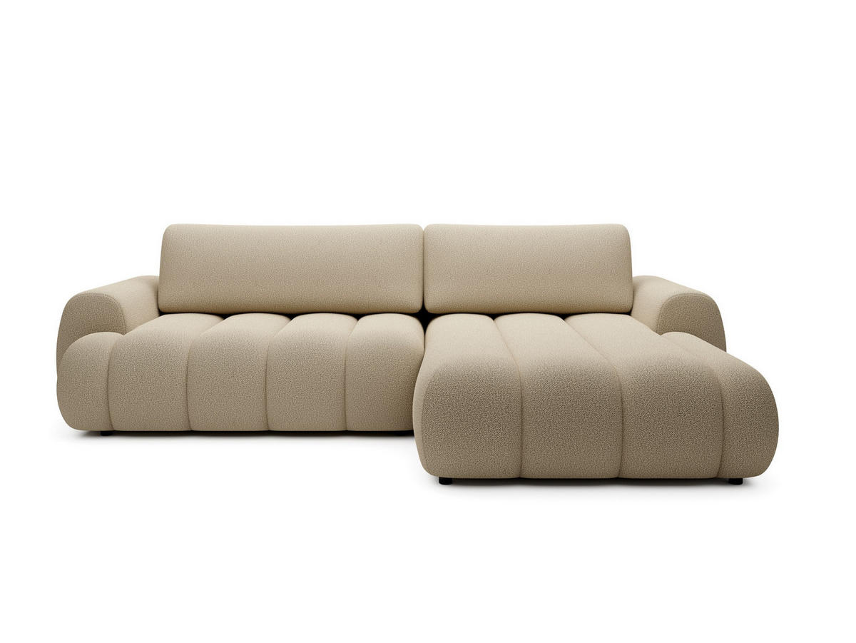 ECKSOFA SITO Creme Geflochtener Stoff mit Schlaffunktion - Creme, Holz (272/168cm) - MASSENO