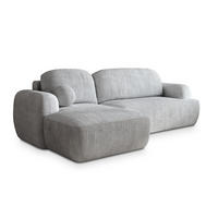 ECKSOFA MODENZA P L-S Hellgrau Kordstoff mit Schlaffunktion - Hellgrau, Holz (266/148cm) - MASSENO