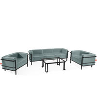 GARTENLOUNGE-SET TRIGLO 1x Tisch, 2x Sessel, 1x Sofa 3-Sitzer, 4-tlg., Modern, Dunkelgrau - Dunkelgrün/Dunkelgrau, Glas/Textil - KONSIMO®