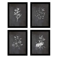 POSTER Set mit 4 Botanische Schwarz Hintergrund farbige Blumen A3 Rahmenlos - Klar, Papier (29.7/3cm) - Nacnic