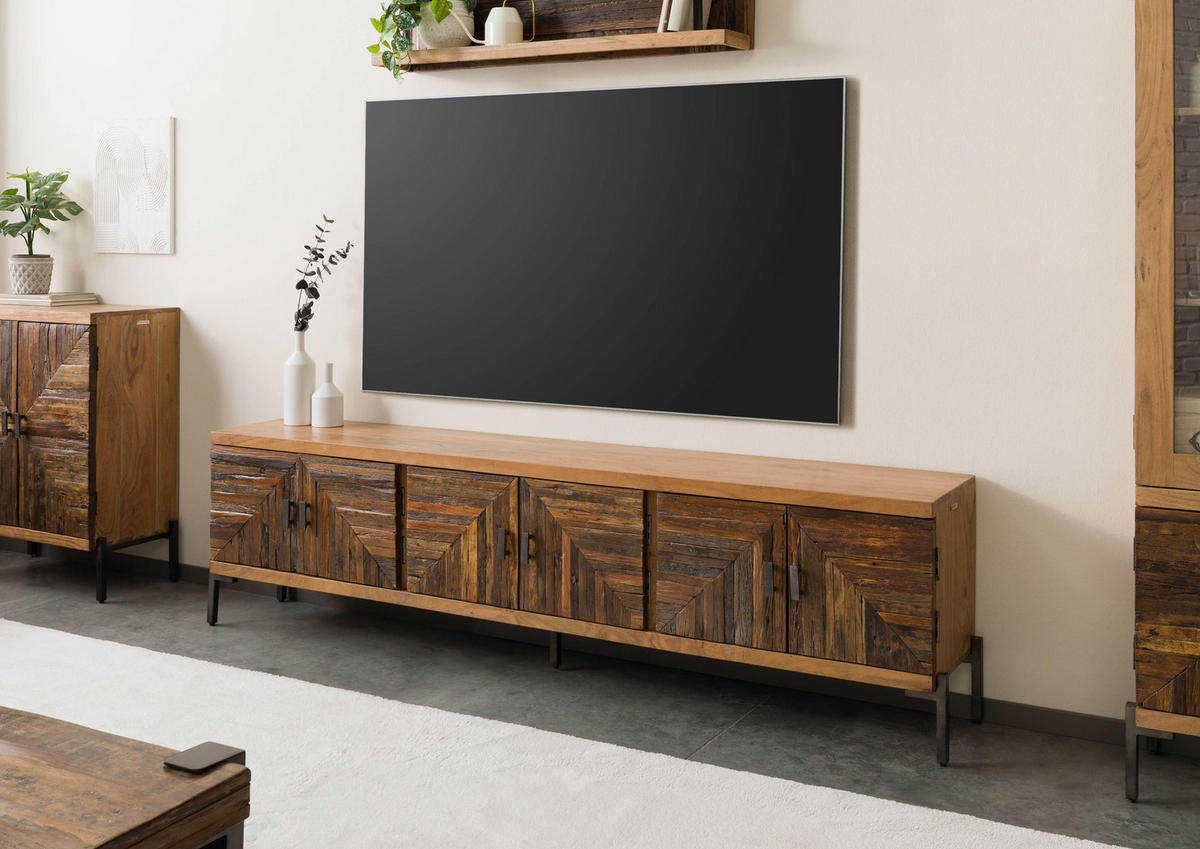 TV-BOARD Altholz 225x40x63 natur lackiert LYON #122 - Naturfarben, Holz (225/63/40cm) - Massivmoebel24