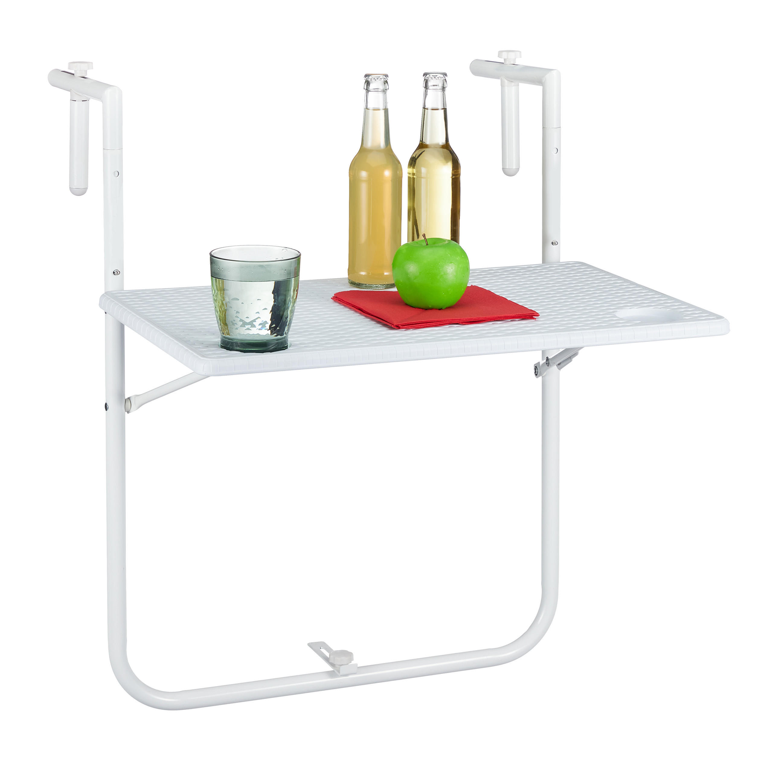 BALKONHÄNGETISCH - Weiß, Kunststoff/Metall (57/60/83cm) - Relaxdays