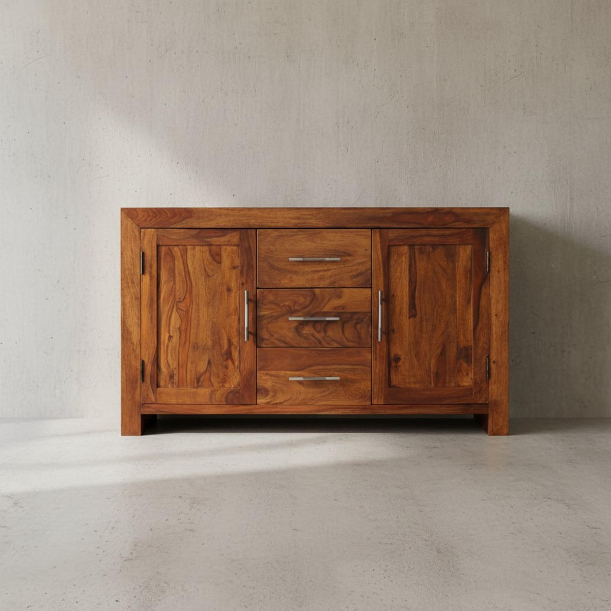 SIDEBOARD – Massivholz, 3 Schubladen, 2 Türen, Landhausstil - Braun, Holz (118/70/40cm) - KADIMA DESIGN