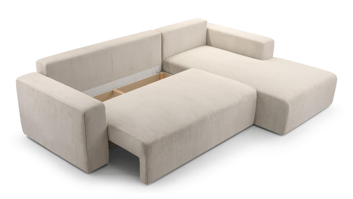 ECKSOFA L Form Catea Weiß 279/145/84 cm Rechts mit Schlaffunktion - Creme/Schwarz, Kunststoff/Textil (279/145cm) - AX Living