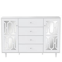 SIDEBOARD Weiß Spiegel Kristallgriffe 147,5cm modern - Weiß, Holzwerkstoff (40/102/147.5cm) - FLIEKS