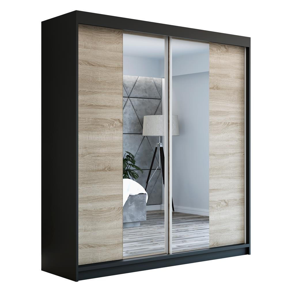 A&J MöbelLand Schwebetürenschrank Schwarz, Braun, Braun 180x215x59.5 cm