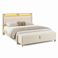 BETT mit Bettbank und LED 140x200 cm Eichefarben/Beige inkl. Matratze - Beige, Holz (140/200cm) - Meubliv