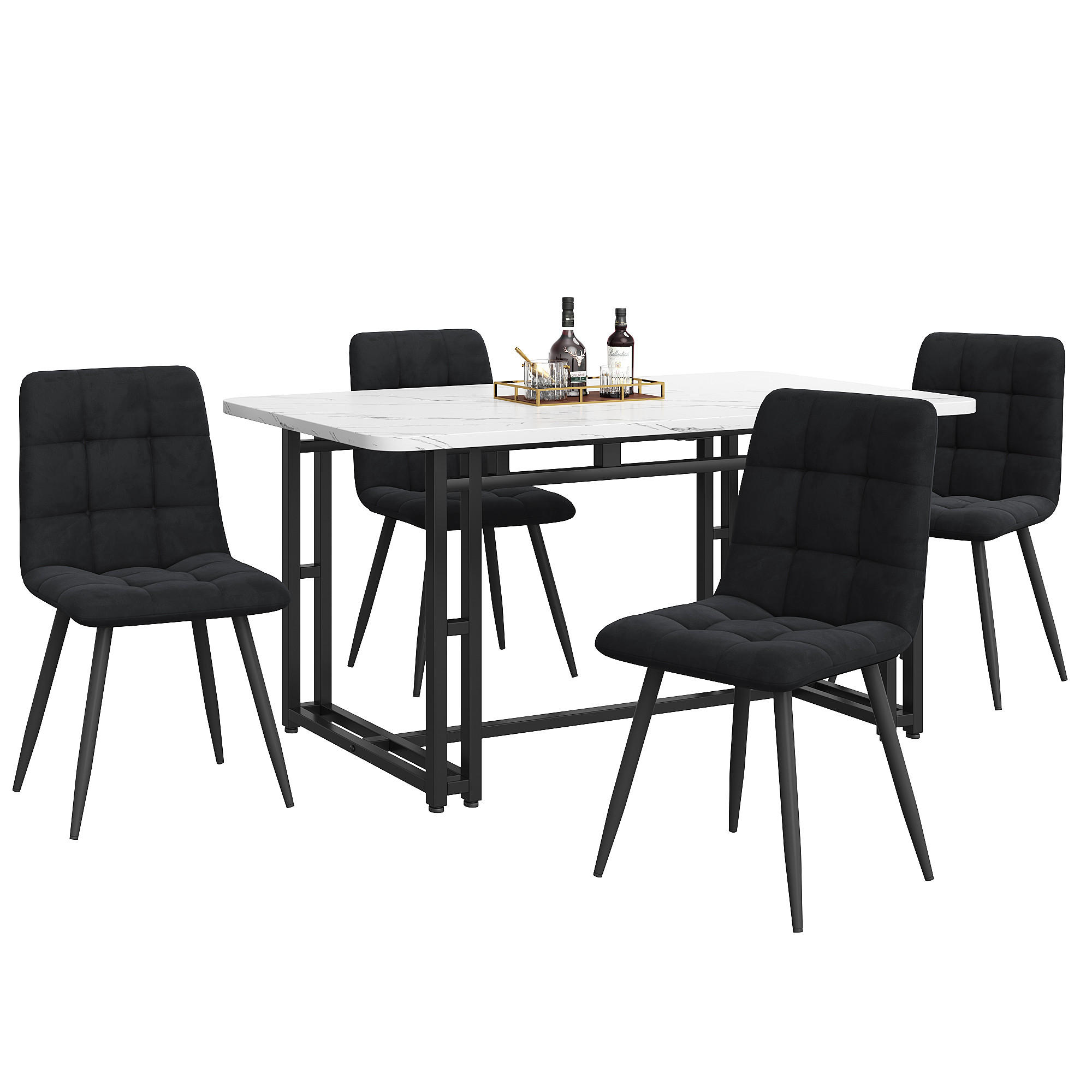 FLIEKS JÍDELNÍ SET 4 Židle Černý 140x80cm