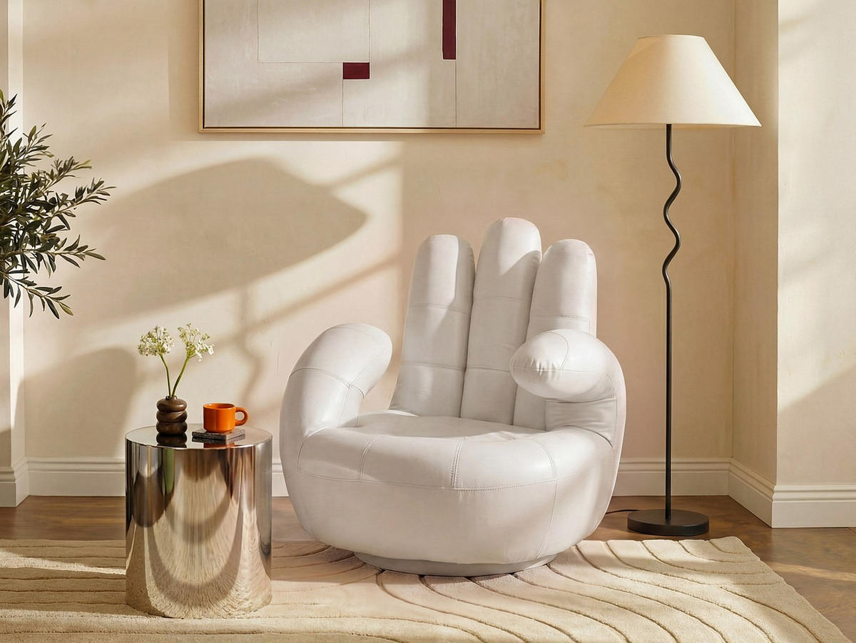 SESSEL mit gerader Rückenlehne - 1 Person - Kunstleder - Weiß - - Weiß, Leder (82/89/78cm) - Vente-Unique