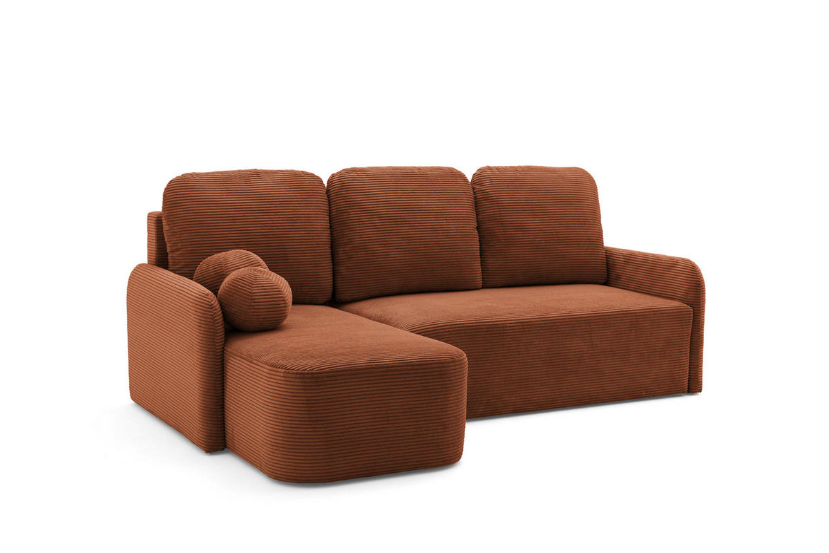 ECKSOFA CASPER L Links mit Schlaffunktion 132x198 Cord Braun - Schwarz/Braun, Holz/Kunststoff (217/145cm) - NACANAPA
