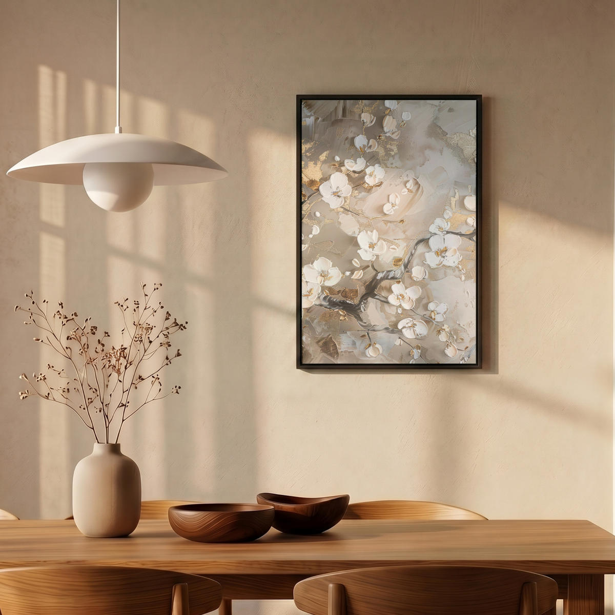 LEINWAND Bilder mit Rahmen - Blumen - Weiß - Gold - Beige - Luxus - 40x60 - Greige, Textil (40/60cm) - MuchoWow
