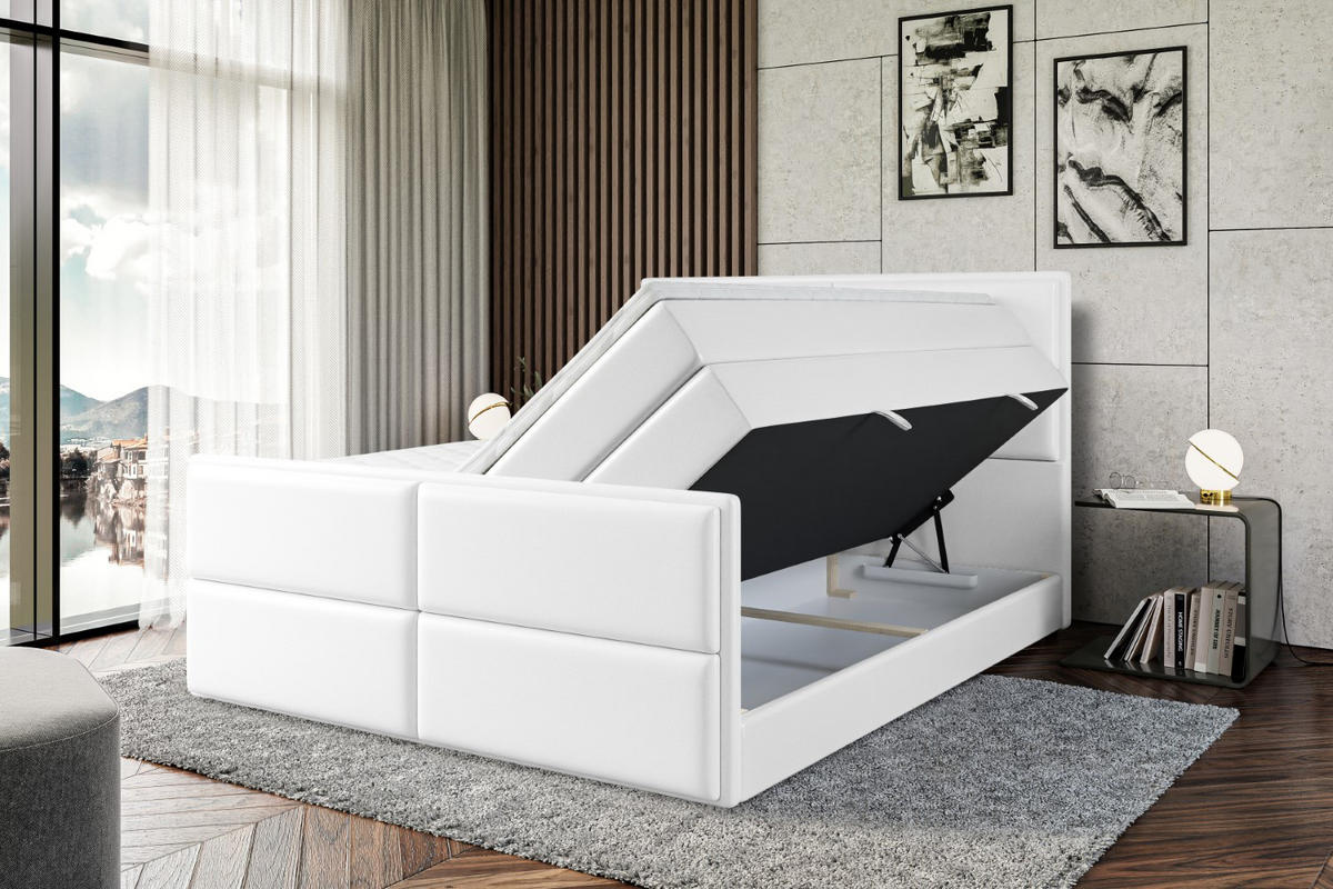 BOXSPRINGBETT AURA-Z KING - 120 x 200 - H3/H4 - Weiß Hochglanz - Weiß Hochglanz, Holzwerkstoff (120/200cm) - ALTDECOR