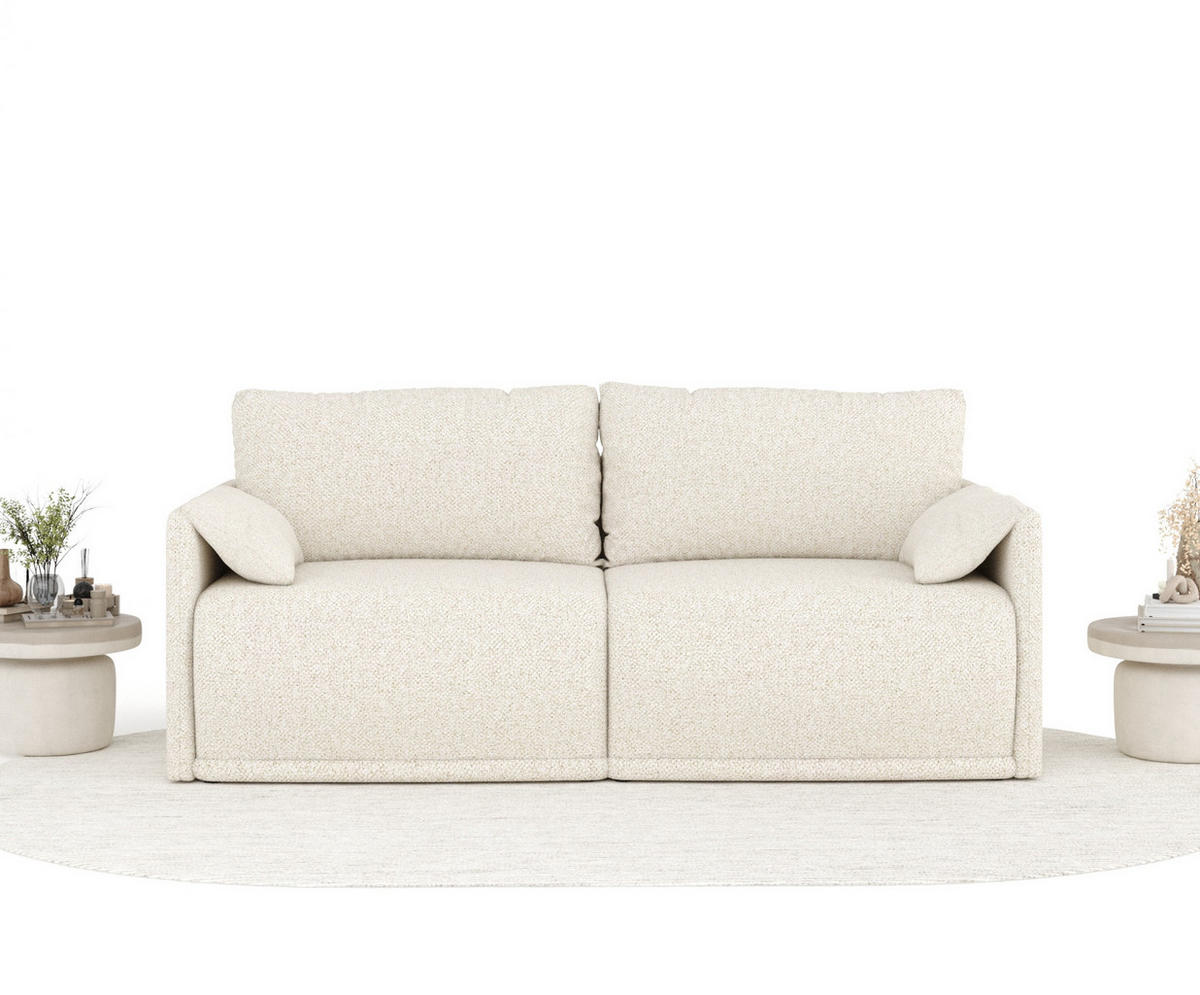 SCHLAFSOFA MIT ECKSOFA-FUNKTION Nappa Creme Plüschstoff - Creme/Schwarz, Holz/Holzwerkstoff (215/100/112cm) - Maison de Reve