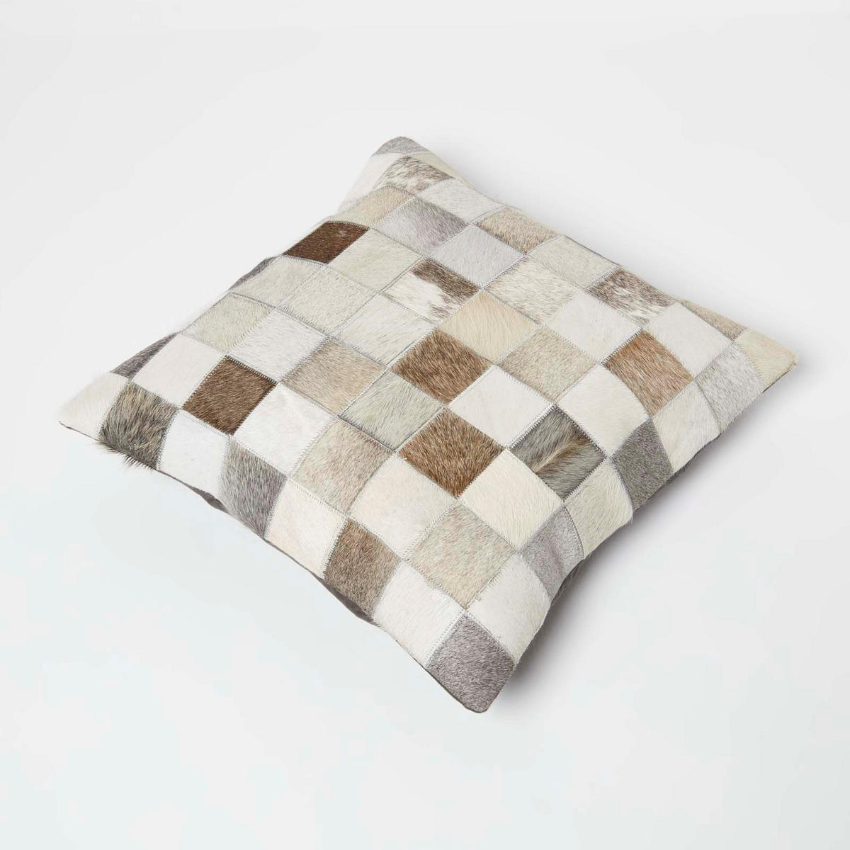 PATCHWORK-KISSEN Fell & Leder 45/45 cm kariert - Multicolor, Leder/Textil (45/45cm) - Homescapes