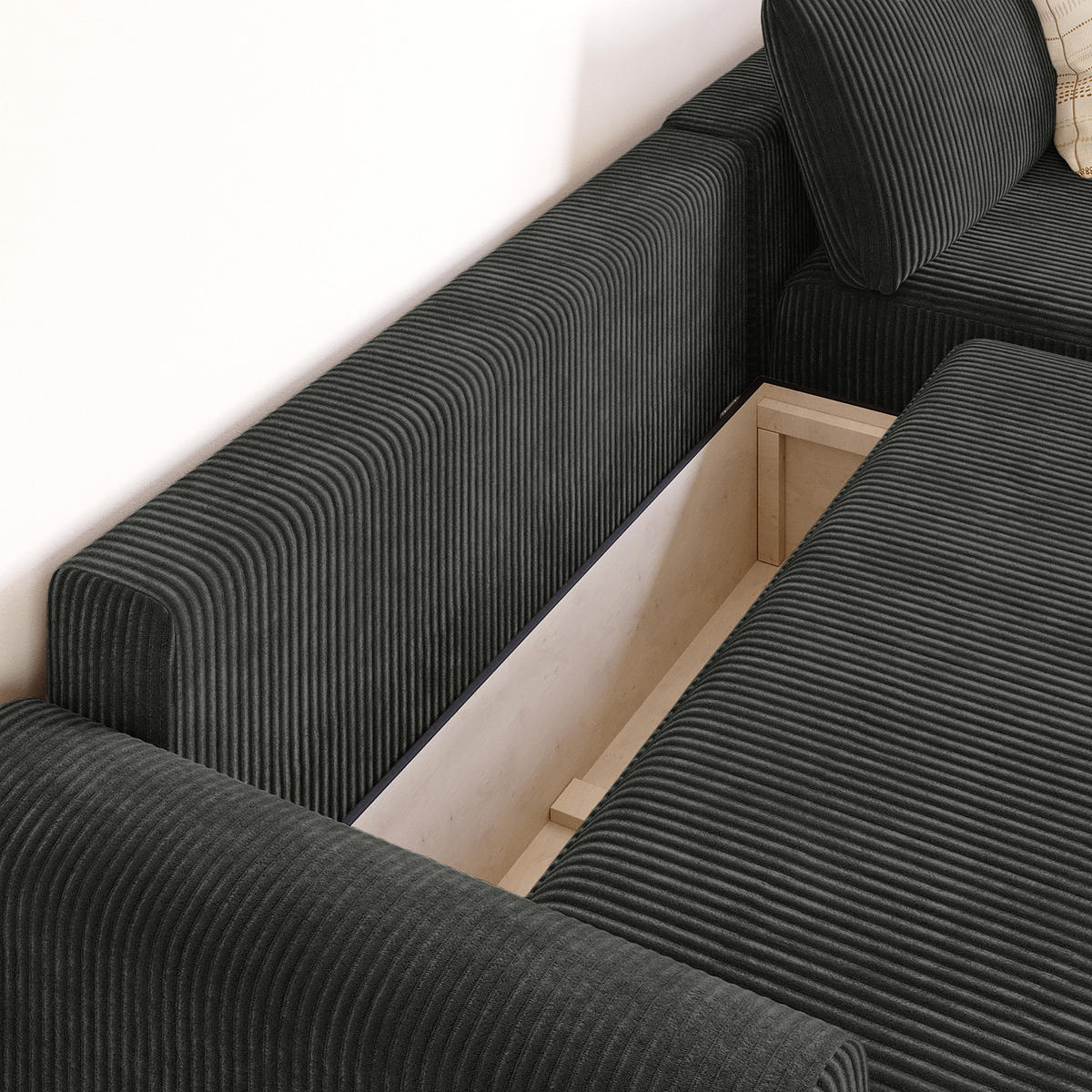 ECKSOFA mit Schlaffunktion - Longchair - Dunkelgrau/Schwarz, Kunststoff/Textil (253/167cm) - home24