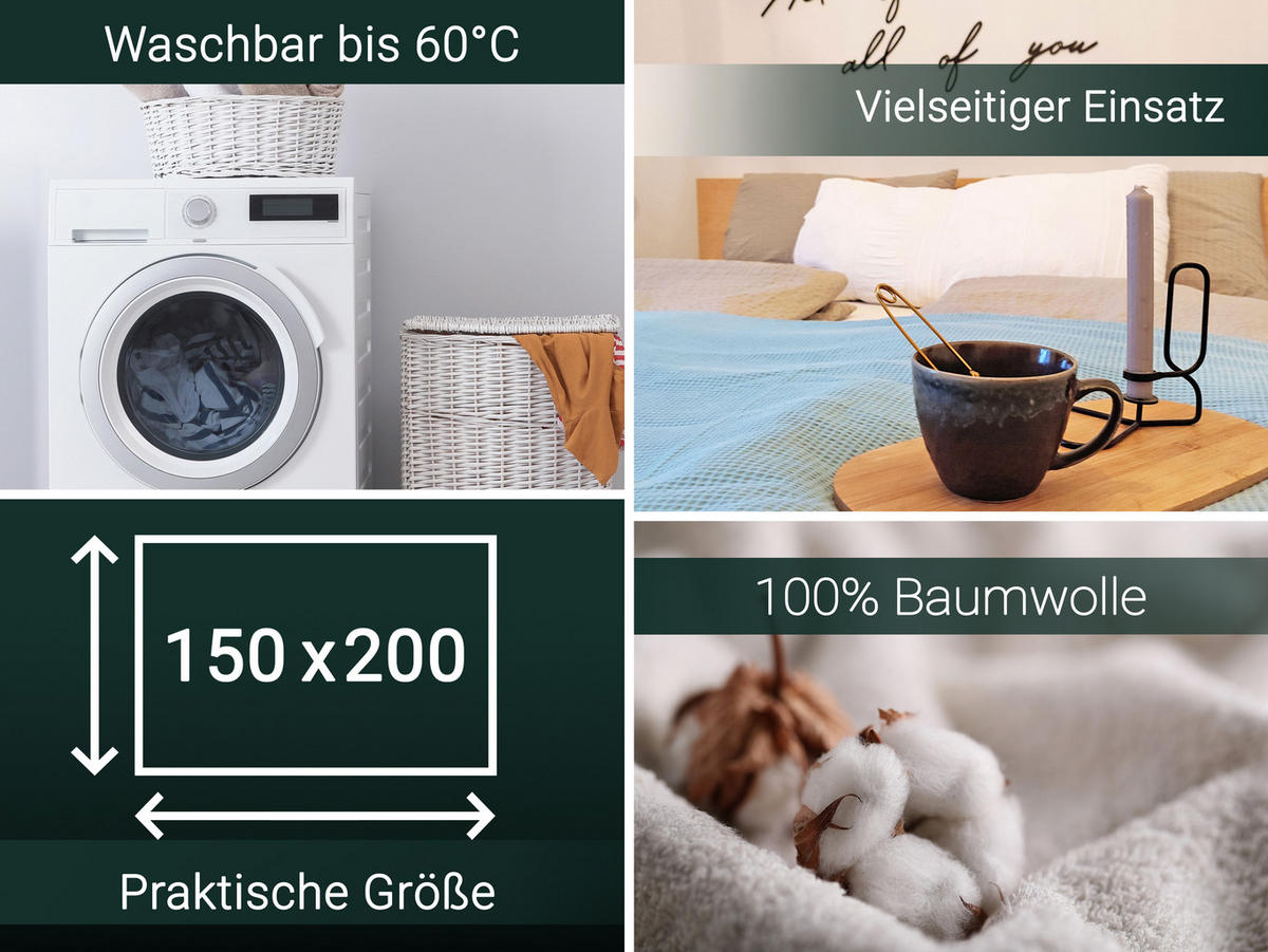 KUSCHELDECKE, 150x200 cm, 100% Baumwolle, Blau - Hellblau, Textil (150/200cm) - Zollner