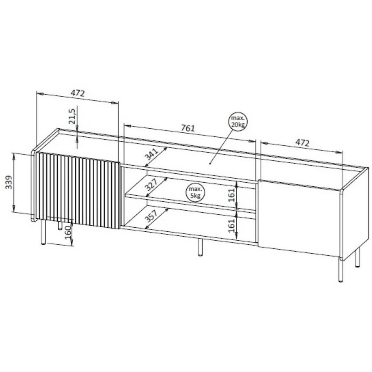 LOWBOARD Piano mit 2 Türen, Mattschwarz + Warmia-Nussbaum - Dunkelbraun/Schwarz, Holzwerkstoff (180/55/40cm) - Beautysofa