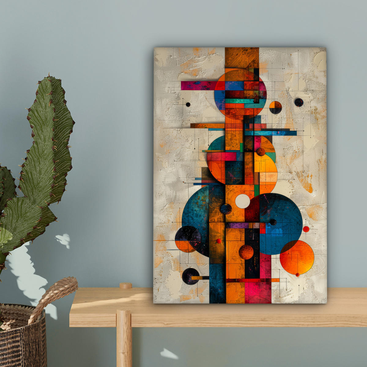 OBRAZ NA PLÁTNE Vintage - Moderné umenie - Oranžová - Geometrické tvary 20x30 cm - viacfarebná, textil (20/30cm) - MuchoWow