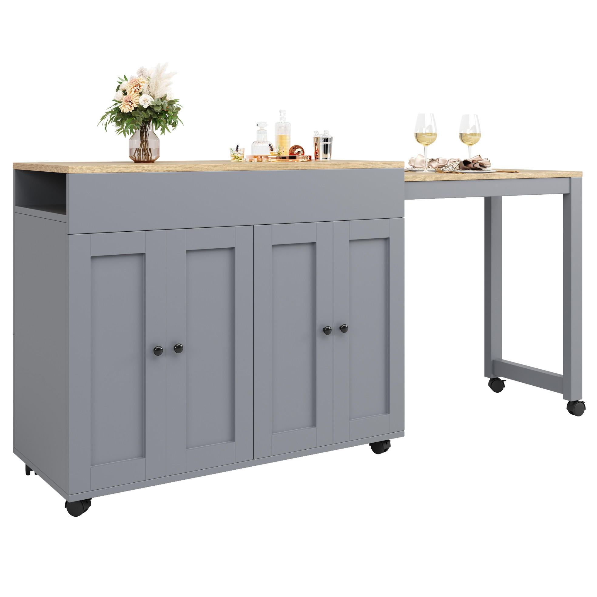 BARTISCH Ausziehbarer aus MDF mit Stauraum, 117-180/50/94,6 cm, Grau - Grau, Holzwerkstoff (50/94.6/117cm) - Redom