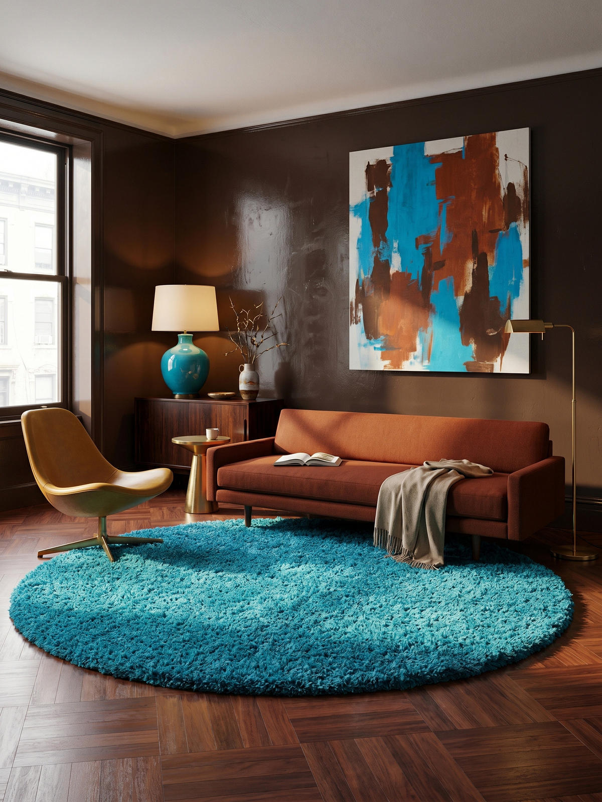 TEPPICH Hochflor Unifarben Polypropylen Wohnzimmer Shaggy Türkis Rund 120x120 - Blau, Textil (120/120cm) - KADIMA DESIGN