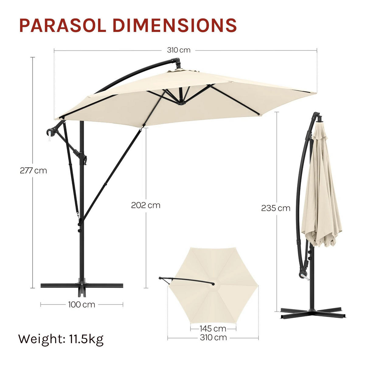 AMPELSCHIRM 310 cm Beige mit Tasche - Beige, Metall (310/310cm) - Bomclap
