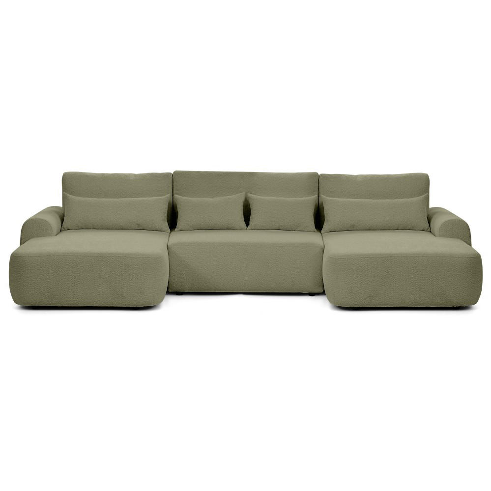 WOHNLANDSCHAFT Oliver mit Schlaffunktion, Grün, Bouclé-Stoff - Schwarz/Grün, Holzwerkstoff (355/87/160cm) - Beautysofa