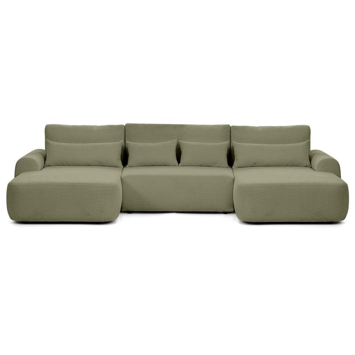 WOHNLANDSCHAFT Oliver mit Schlaffunktion, Grün, Bouclé-Stoff - Schwarz/Grün, Holzwerkstoff (355/87/160cm) - Beautysofa