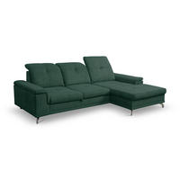 ECKSOFA PANAMA mit Schlaffunktion und Bettkasten, Farbe: Grün, Velourstoff, Ottomane Rechts - Grün, Textil (270/180cm) - VENASI MÖBEL