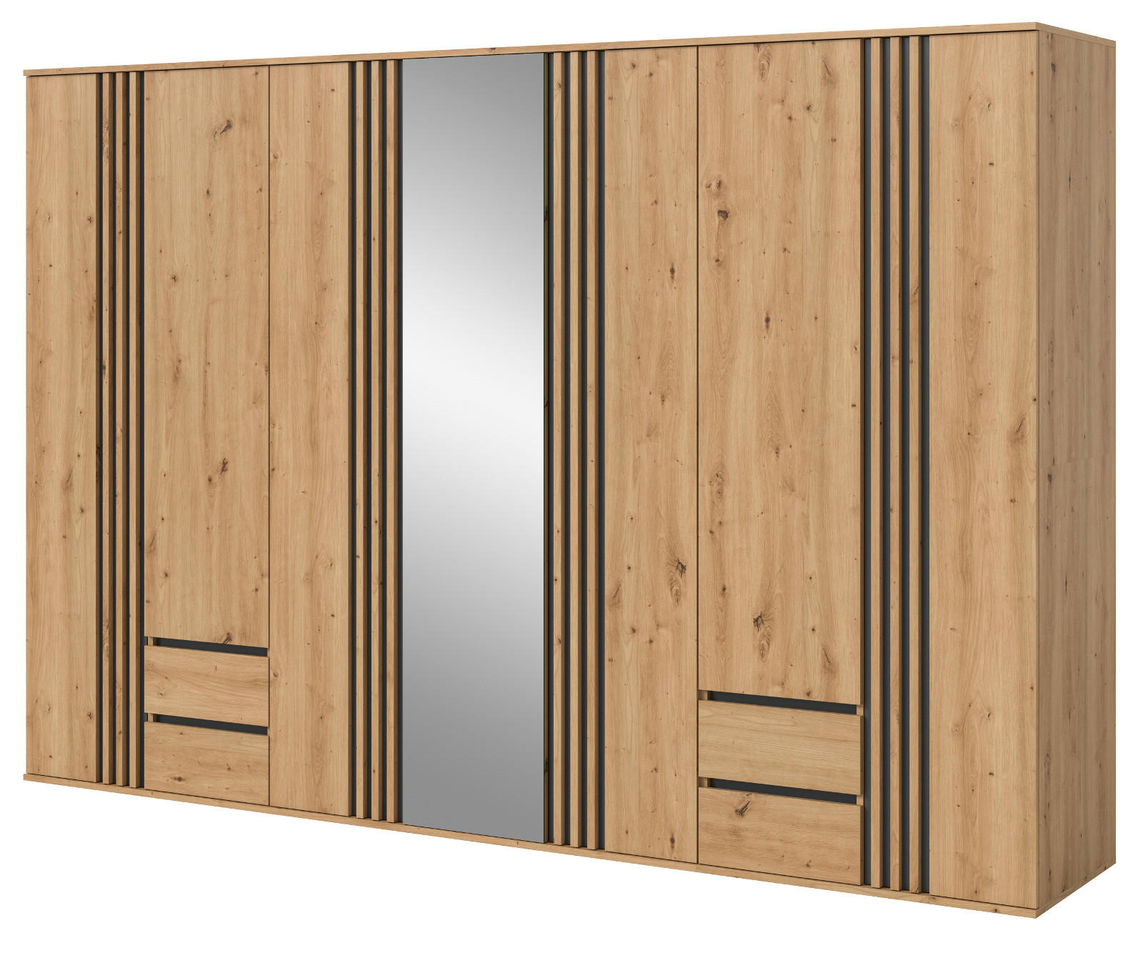 KLEIDERSCHRANK Eiche Artisan, grau 280 cm 7-türig, Wäscheschrank mit Spiegel und Schubladen - Anthrazit/Eiche Artisan, Holzwerkstoff (280/192/56cm) - Inn.Furn