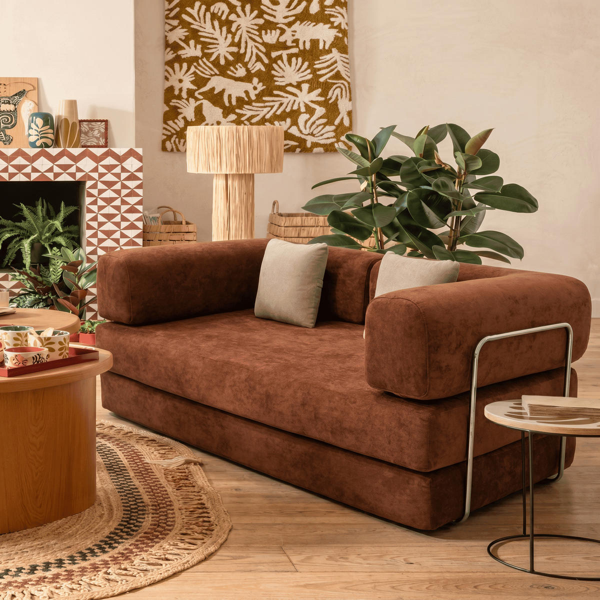 SCHLAFSOFA Kaia Braun Weiß - Braun, Textil (180/70/100cm) - COCO Living