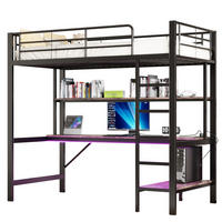 HOCHBETT 90/200 cm in Schwarz mit Schreibtisch, Regal, Steckdose und LED-Beleuchtung - Schwarz, Metall (90/200cm) - Flora Grace
