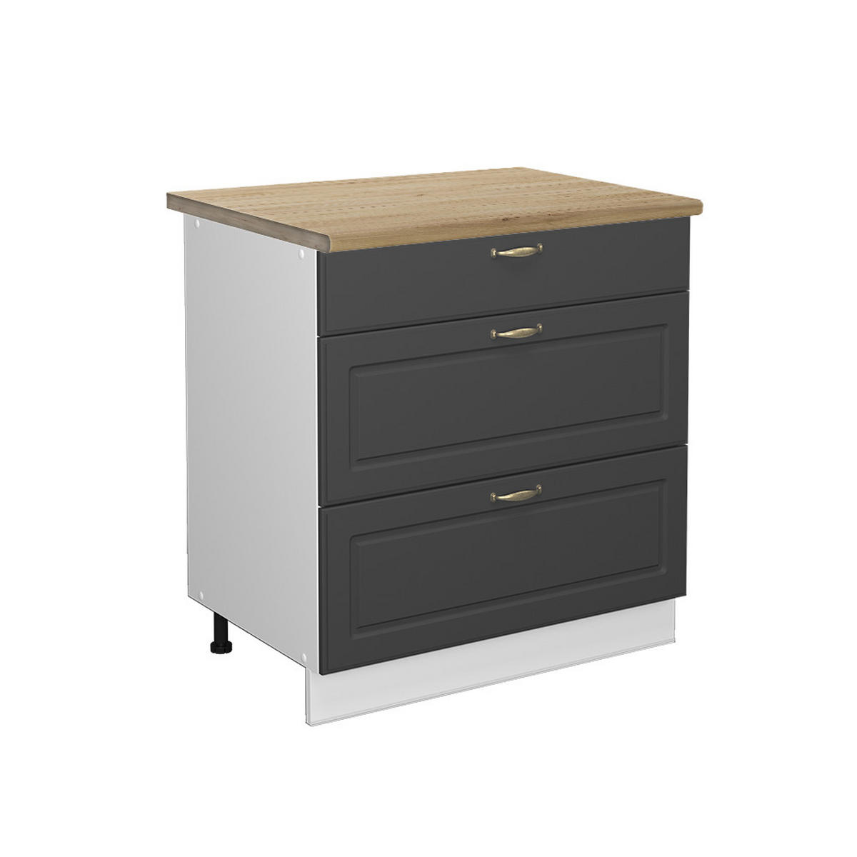 KÜCHENUNTERSCHRANK Fame-Line Anthrazit-Gold 80 cm mit 3 Schubladen AP Eiche - Anthrazit/Weiß, Holzwerkstoff (80/82/60cm) - Vicco