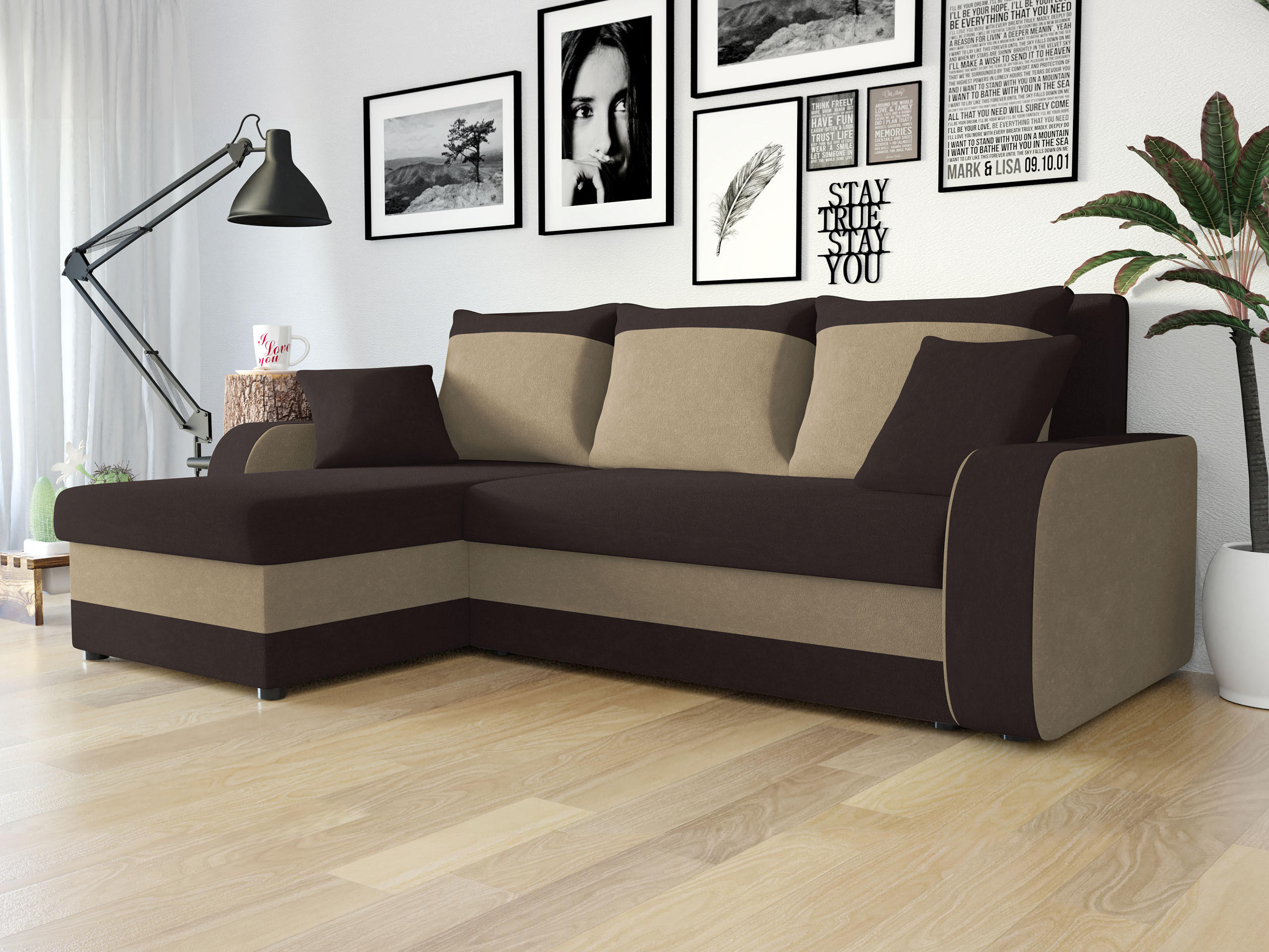 ECKSOFA Kris - Schwarz/Braun, Holz/Kunststoff (238/147cm) - MIRJAN24