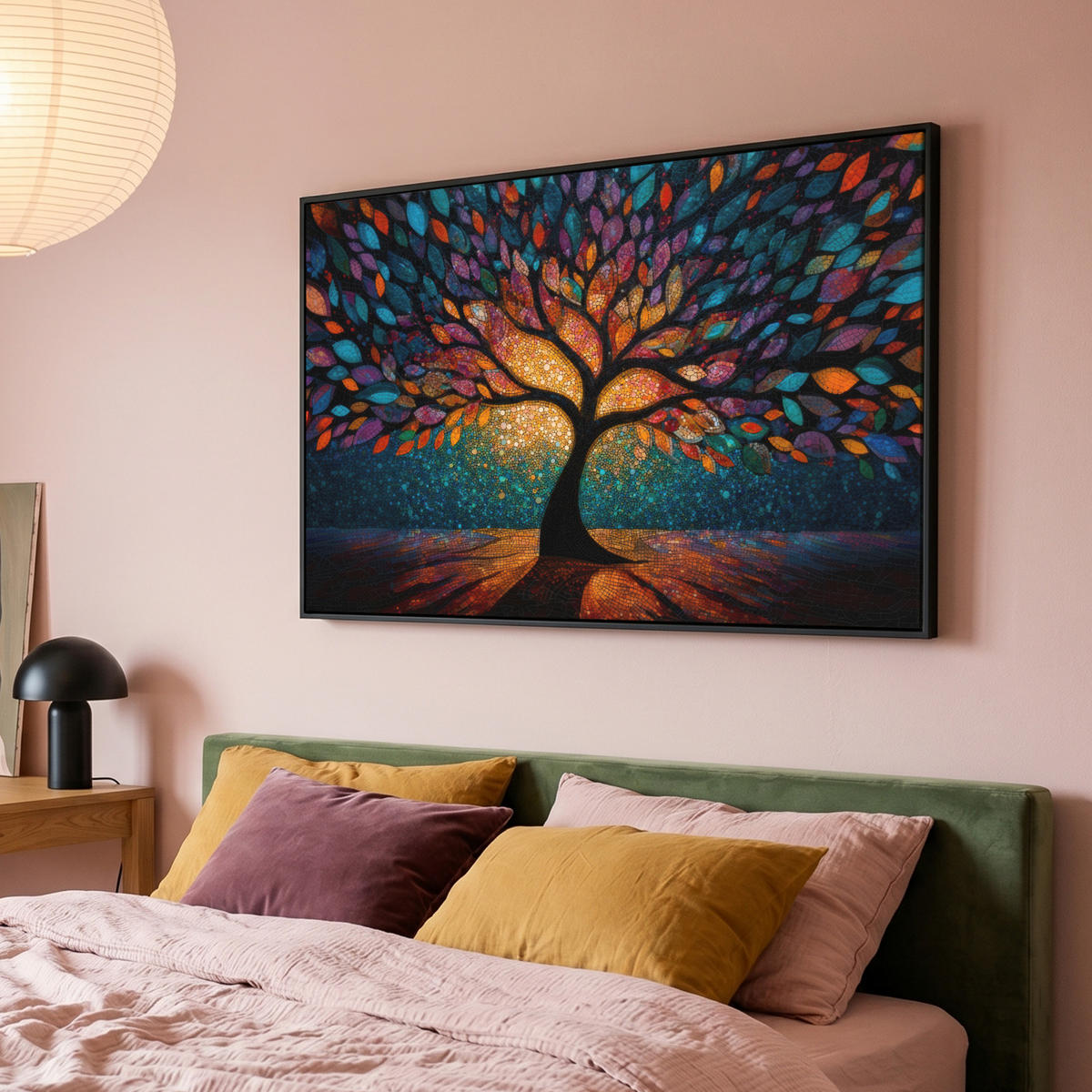LEINWAND Bilder mit Rahmen - Mosaik - Bunt - Baum - Äste - 150x100 - Multicolor, Textil (150/100cm) - MuchoWow