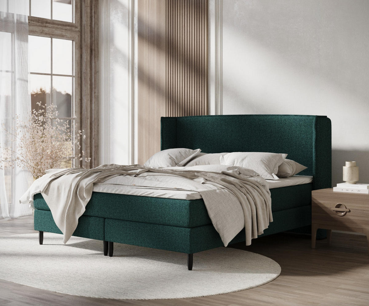 KONTINENTALBETT Ardis Grün 140/200 cm mit Matratze und Topper - Schwarz/Grün, Holz/Holzwerkstoff (140/200cm) - Maison de Reve