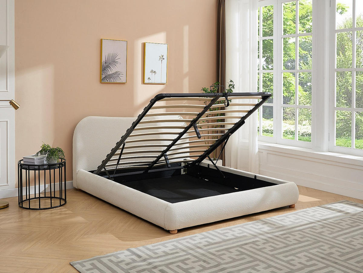 BETT mit Bettkasten - 1 Person - Stoff - Weiß - - Weiß, Textil (120/190cm) - Vente-Unique