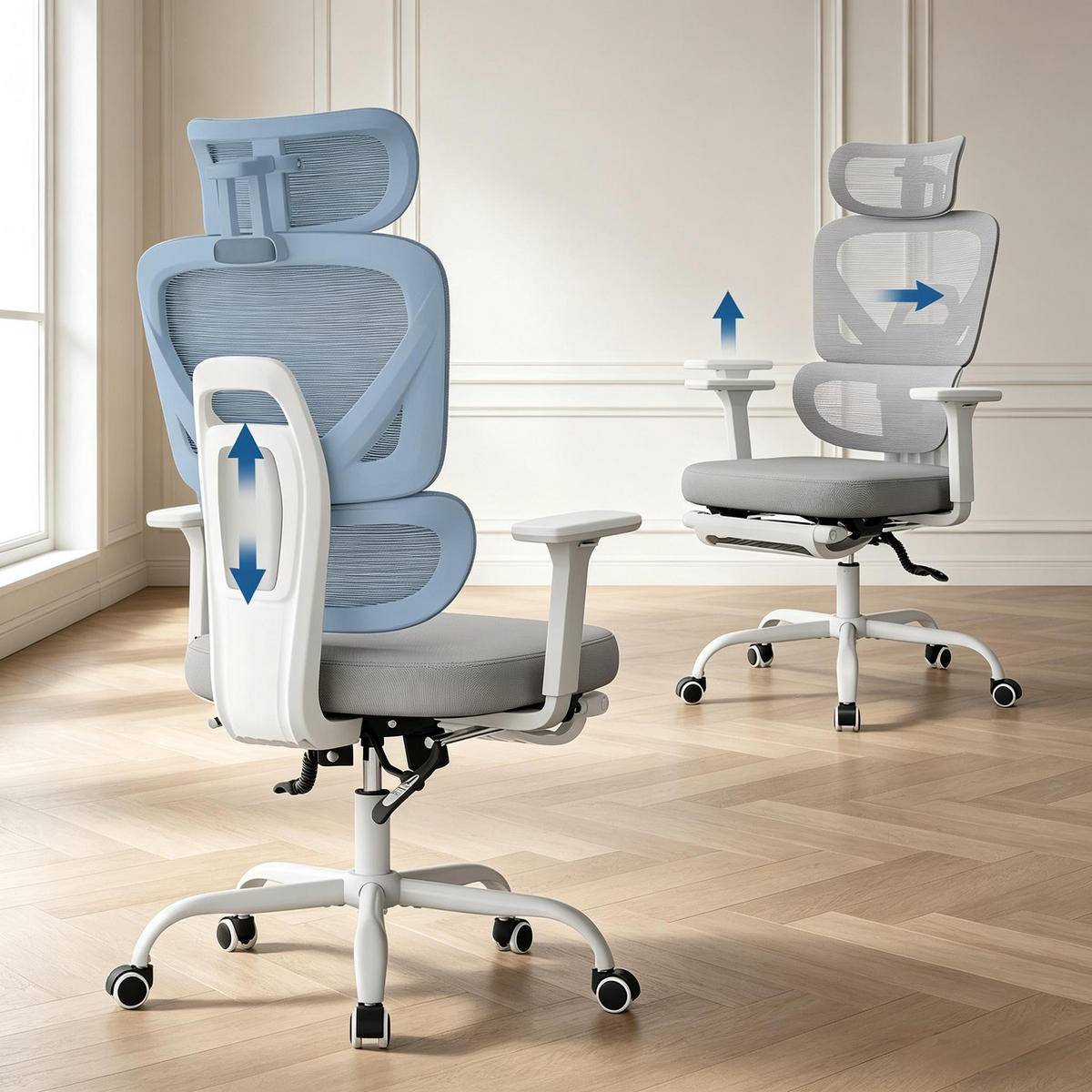 DREHSTUHL ergonomisch mit Fußstütze und 150 kg Tragfähigkeit - Grau, Leder (53/120/71.5cm) - Gisaae