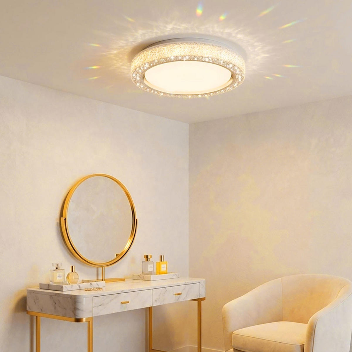 LED DECKENLEUCHTE Chromring Weiß Opal CCT - Weiß, Metall (40/40/8cm) - Globo Lighting