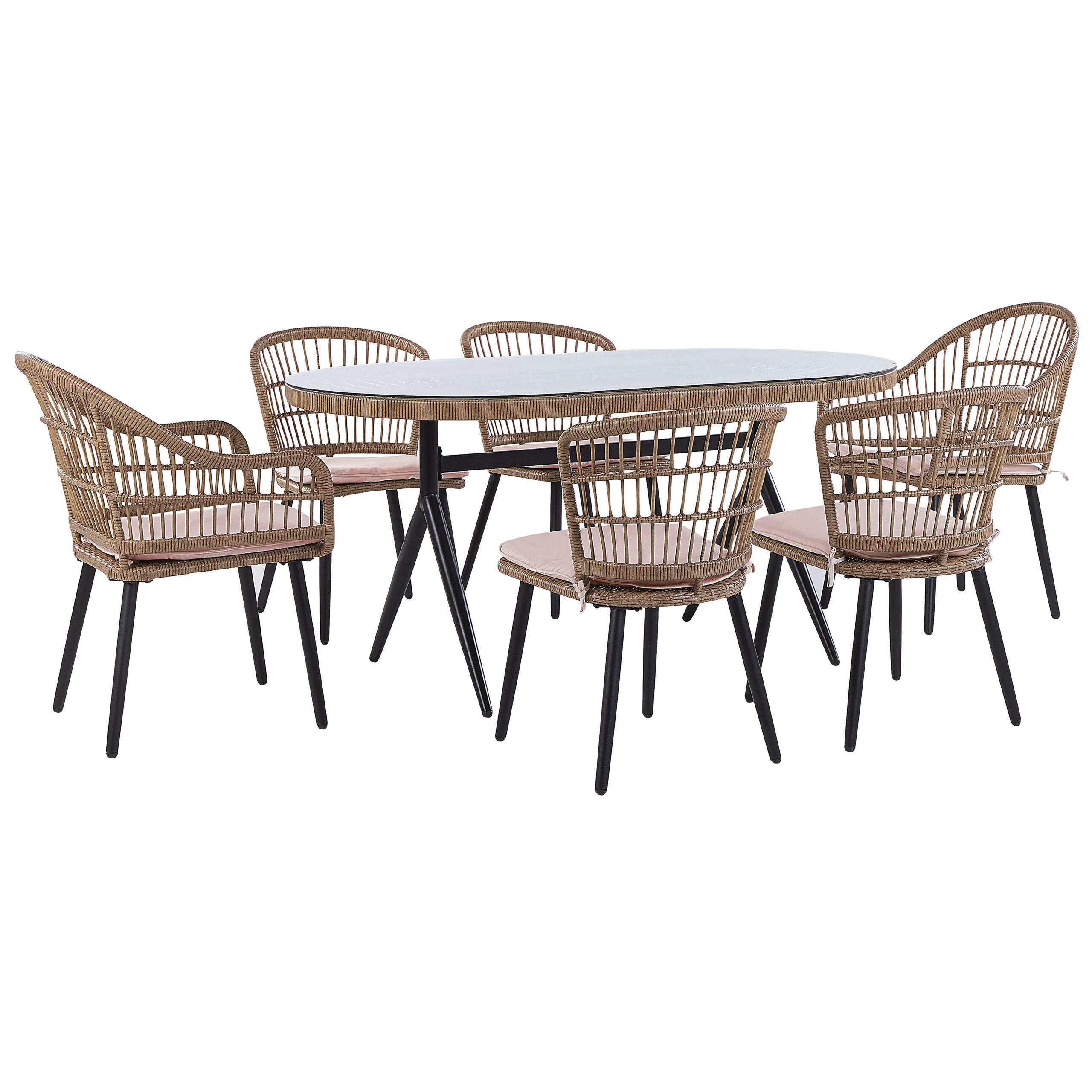 GARTENMÖBEL SET 6-Sitzer Rattan natürlich Auflagen rosa Aliano II - Pink/Beige, Kunststoff - Beliani