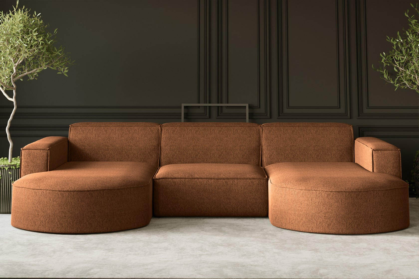 ECKSOFA U-Form MODENA STUDIO Stoff Verita Kupfer - Kupferfarben, Holz (165/299cm) - Kaiser Möbel