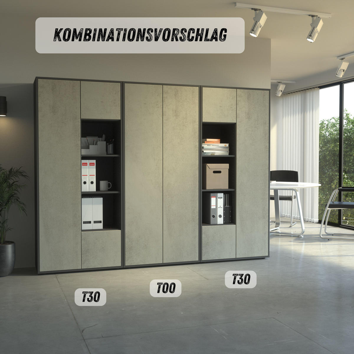 AKTENSCHRANK Amira T30 Beton Oxid 180/80/40 cm - Hellgrau, Holzwerkstoff (80/180/40cm) - SIMPLYFURN