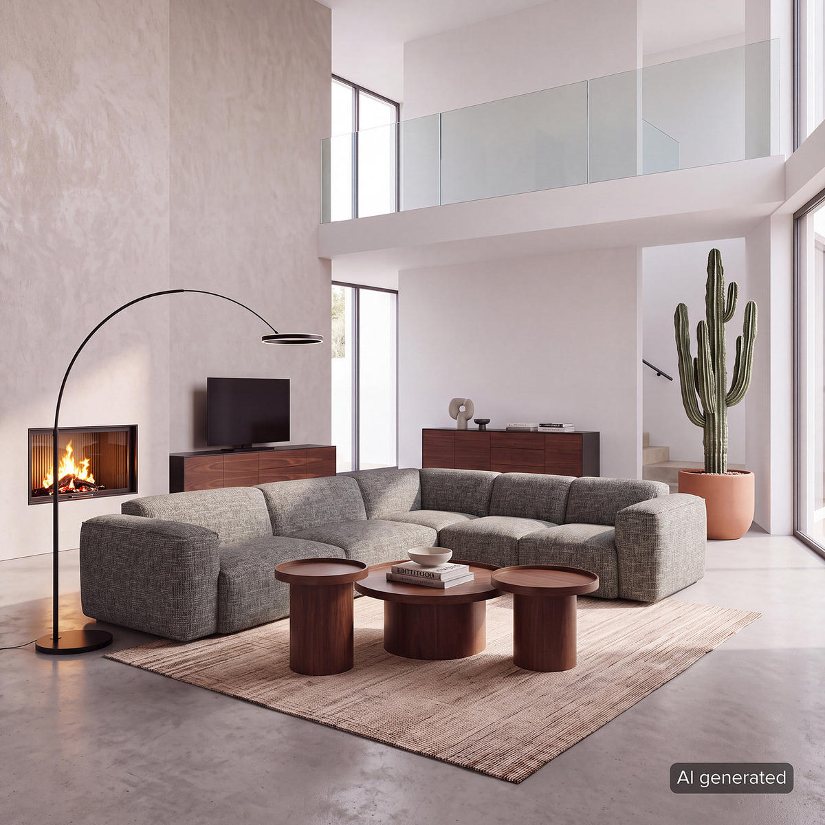 ECKSOFA mit Rundecke - Schwarz/Grau, Kunststoff/Textil (325/260cm) - home24